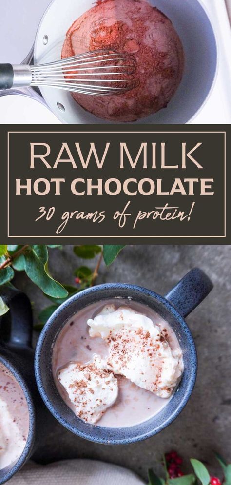 This delicious raw milk hot chocolate is made with real food ingredients, and has 30 grams of protein! Rich, nourishing, and perfectly sweet. Nourishing Hot Chocolate, Healthy Cocoa, Healthy Hot Chocolate Recipe, Nutritious Desserts, Healthy Hot Chocolate, Alternative Sweeteners, 30 Grams Of Protein, Organic Coconut Sugar, Cozy Drinks