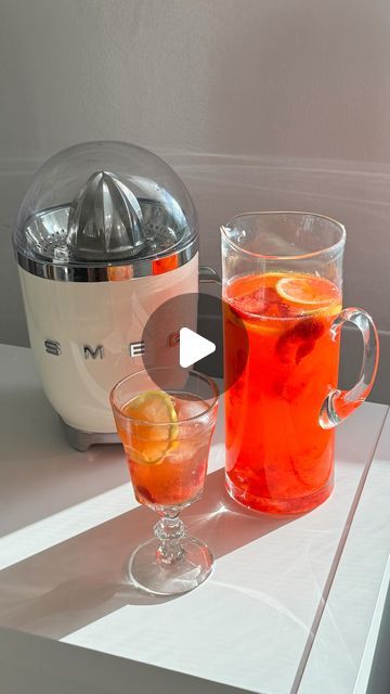 Isabelle Heikens on Instagram: "Nothing screams summer quite like some strawberry lemonade @smegcanada   Featured: Smeg Citrus Juicer, cream, CJF01CRUS   Shop the citrus juicer @hudsonsbay , @bestbuycanada, and many more Canadian retailers.   #FortheloveofSmeg #AtHomeWithSmeg #SmegCanada   Recipe:     ⁃    1 cup chopped strawberries     ⁃    2/3 cup sugar (separated)     ⁃    Peel from one lemon     ⁃    1 cup lemon juice (~4 lemons)     ⁃    2 cups water       1.    Combine 1/3 cup of sugar and 1/3 cup of water in a small sauce pan. Simmer until sugar is dissolved, add lemon zest, set aside to cool.     2.    Add the remaining sugar to the chopped strawberries and muddle until they break down and start releases their juices.     3.    Combine the syrups, lemon juice and water. Further dil Smeg Juicer, Isabelle Heikens, Cup Of Water, Citrus Juicer, Sauce Pan, Fun Recipes, Strawberry Lemonade, Lemon Zest, Juicer