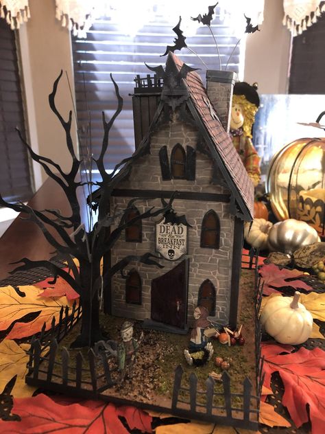 Mini Haunted House - The Covered Chipboard Mini Haunted House, Houses Styles, Haunted House Craft, Halloween Houses, Glowforge Files, Haunted House Diy, Skull Crafts, Haunted Dollhouse, Christmas Houses