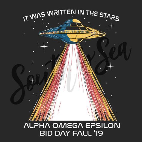 Bid Day Space Theme, Space Bid Day, Homecoming Banner, Sorority Recruitment Decorations, Recruitment Decorations, Aoii Shirts, Sorority Recruitment Themes, Alpha Omega Epsilon, Sorority Graphics