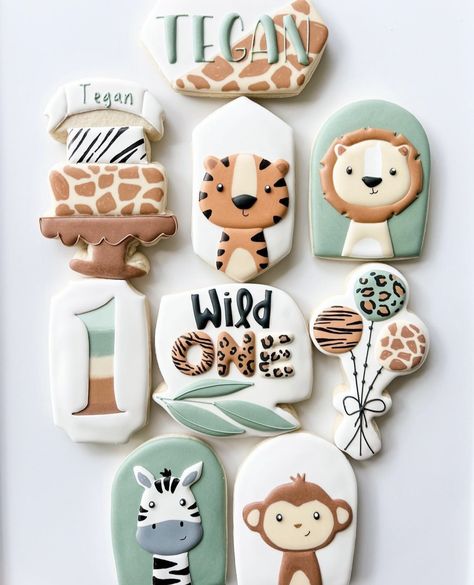 Safari Cookies, First Birthday Cookies, Wild Birthday Party, Wild One Birthday Invitations, Boys First Birthday Party Ideas, Jungle Cake, Safari Cakes, Baby Boy 1st Birthday Party, Wild One Birthday Party