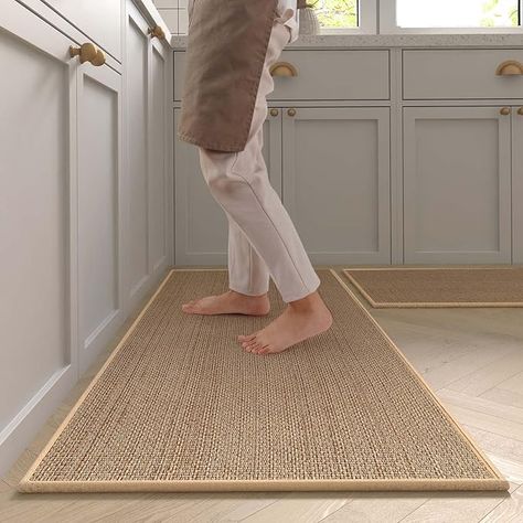 Amazon.com: MontVoo Rugs and Mats Washable [2 PCS] Non-Skid Natural Rubber Runner Rugs Set for Kitchen Floor Front of Sink, Hallway, Laundry Room 17"x30"+17"x47" (Oats): Home & Kitchen Rugs In Kitchen, Jute Rug Kitchen, Rubber Kitchen Mats, Kitchen Runners, Sisal Runner, Kitchen Rugs Washable, Natural Kitchen, Kitchen Rugs And Mats, Floor Runners