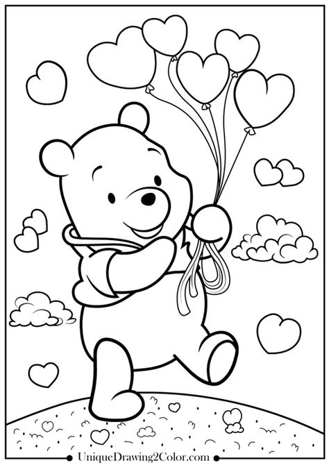 Winnie the Pooh Valentine's Day Coloring Pages - Free Printable Coloring Winnie The Pooh, Winnie The Pooh Colouring Pages, Coloring Pages For Adults Disney, Colour Pages For Adults, Valentines Colouring Pages, Cute Couple Coloring Pages, How To Draw Winnie The Pooh, Winnie Pooh Drawing, Valentine’s Day Coloring Pages