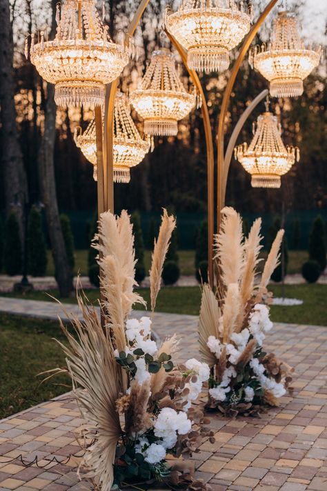 Boho Chandelier Wedding, Island Palace, Chandelier Wedding Decor, Boho Tablescape, 2025 Design, Wooden Wedding Arches, Chandelier Designs, Rustic Wedding Colors, Chandelier Wedding