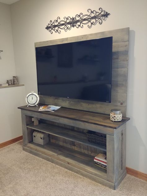 Rustic tv stand idea. Diy 75 Inch Tv Stand, Pallet Stand Diy, Diy Tall Tv Stand Ideas, Man Cave Tv Stand, Diy Tv Stand For 75 Inch Tv, Diy Wooden Tv Stand, Driftwood Tv Stand, Homemade Tv Stand Wood, Tv Stand Diy