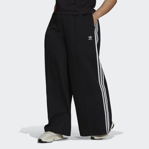 adidas Relaxed Wide-Leg Primeblue Pants (Plus Size) - Black | adidas US Adidas Sport Pants, Adidas Sweat Pants, Fun Desk, Adidas Sweat, Girls Are Awesome, Pants Plus Size, Casual Bottoms, Adidas Sweatpants, Adidas Track Pants