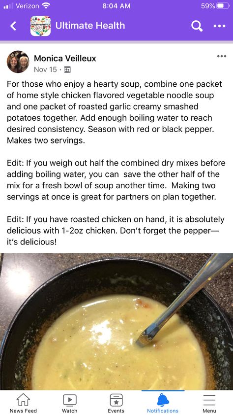 Optavia Potato Soup, Optavia Chicken Noodle Soup Hack, Vegetable Noodle Soup, Healthy Plan, Lean And Green Meals, Creamy Potato, Smashed Potatoes, Bowl Of Soup, Hearty Soups