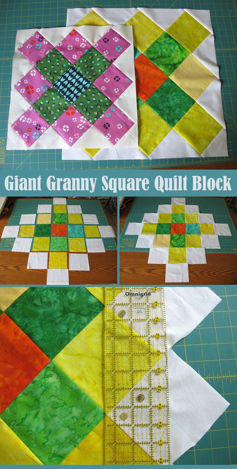 Giant Granny Square Quilt Block Tutorial 4x4 Quilt Blocks, Granny Square Quilt Block Free Pattern, 2.5 Inch Square Quilt Patterns, Square Quilt Blocks, Giant Granny Square, Granny Square Quilt, Fat Quarter Quilt, Wedding Quilt, Seam Allowance