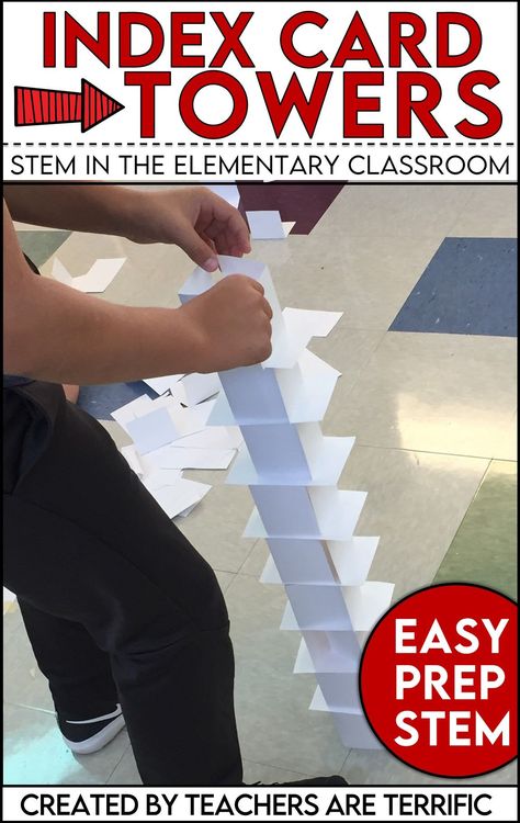 The Index Card STEM Challenge is surprisingly challenging! It will give your students such a fantastic opportunity to think through the problems and solve them. The best part is that your prep includes one basic material and the kids take over from there. Just stand back and watch them brainstorm and build incredibly tall towers. Classroom Stem Activities, Stem Towers, Card Tower, Simple Stem Challenges, Stem Challenges Elementary, Stem Students, Stem Classes, Engineering Design Process, Stem Classroom