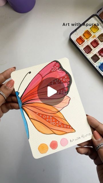 Dr Apurva Chandra | art & pretty things on Instagram: "Butterfly watercolour painting  This time in pink and orange  #butterflies #watercolors #painting #satisfyingvideos #butterflys #pinkaesthetic #prettypink #butterflyart #watercolorbutterfly" Orange Butterflies, Art Pretty, Watercolor Paintings Easy, Butterfly Watercolor, Butterfly Art, Learn To Paint, Pink Aesthetic, Watercolour Painting, Pretty Things