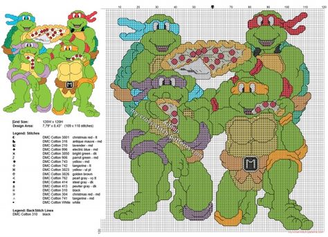 Ninja Turtles eating pizza free cross stitch pattern Turtles Eating, Crochet Ninja Turtle, Free Cross Stitch Pattern, Stitch Character, Eating Pizza, Disney Cross Stitch, Crochet Cross, Perler Patterns, Cross Stitch Patterns Free