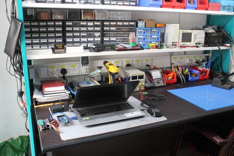 Electronics Workbench - GSmicro Computer Repair Workbench, Electronics Workspace, Electronics Lab Workbenches, Electronics Workbench, Workbench Diy, Room Maker, Electronic Workbench, Tool Room, Diy Workbench