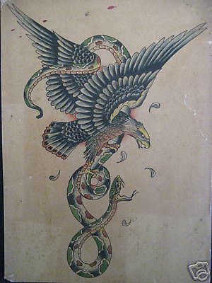 Vintage Tattoo Flash, Tattoo Mafia, Dragon Tattoo Back, Traditional Eagle Tattoo, Eagle Snake, Vintage Tattoos, Hawk Tattoo, Traditional Tattoo Old School, Vintage Tattoo Design