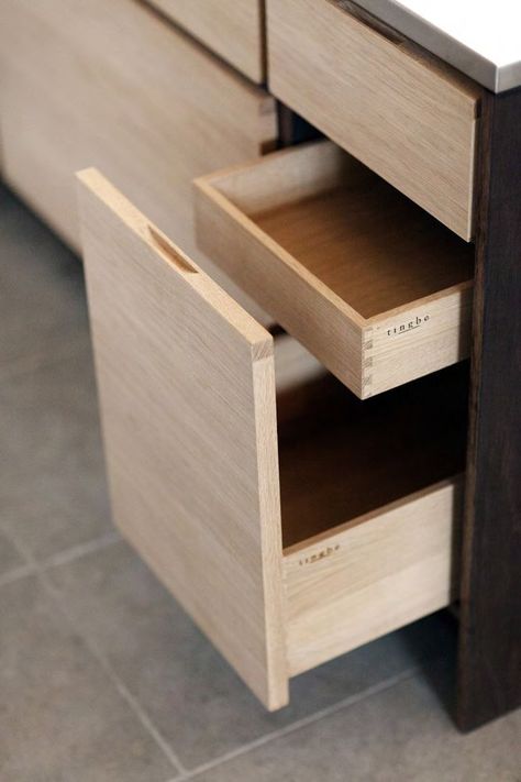 Detail - Cabinetry Kitchen Design Modern Luxury, Drawer Detail, Printer Drawer, Plywood Kitchen, Hidden Drawer, Handleless Kitchen, Double Drawer, Cabinet Detailing, Kabinet Dapur