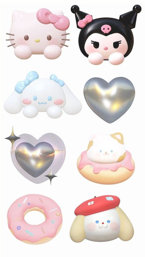 3d Stickers Printable, Cute Stickers Printable Aesthetic, Kawaii Stickers Printable, Sanrio Stickers, Y2k Stickers, Karakter Sanrio, Iphone Stickers, Hello Kitty Crafts, Scrapbook Stickers Printable