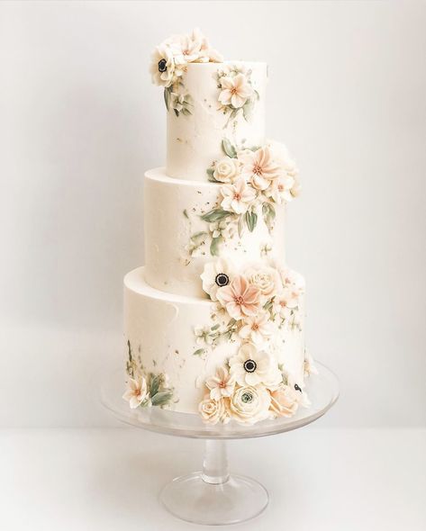 Abstract Cake, Single Tier Cake, Floral Wedding Cakes, Engagement Cakes, Simple Wedding Cake, Beautiful Desserts, Buttercream Flowers, Painted Cakes, Cake Inspo