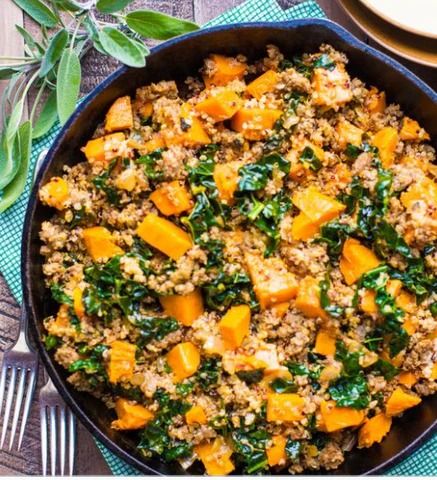 Roasted Sweet Potato, Sausage, and Quinoa Skillet - Phase 3 - The Fast Metabolism Diet | Haylie Pomroy Sweet Potatoes Savory, Sausage Quinoa, Sweet Potato Sausage, Quinoa Skillet, Fast Metabolism Recipes, Fast Metabolism Diet Recipes, Fmd Recipes, Potato Sausage, Metabolic Diet Recipes