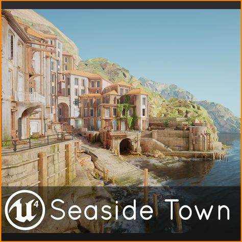 Seaside Town Environment UE4, Vytautas Katarzis on ArtStation at https://www.artstation.com/artwork/kqbWA Unreal Engine Environment, Painted Masks, Town Design, Dishonored 2, 3d Environment, Ark Survival Evolved, Seaside Town, Dishonored, Inspirational Artwork