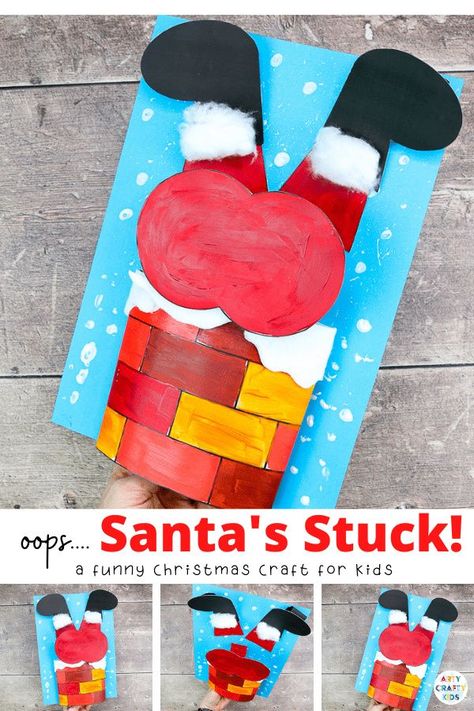 Santa's Stuck in the Chimney: A Funny Christmas Craft for Kids: Our Santa's Stuck! will have children of all ages giggling with Santa's wiggles and jiggles to get down the chimney! Children can explore movement and depth with Santa's 3D bouncy bottom, and play with different textures to create effects with print or splatter snow and fuzzy cotton wool trim. Easy Santa Claus Crafts for Kids | Paper Santa Crafts for Kids | Paper Christmas Crafts for Kids Santa Claus Santa Claus Crafts, Creative Christmas Crafts, Christmas Art For Kids, Craft Recipes, Christmas Art Projects, Christmas Crafts For Toddlers, Christmas Cards Kids, Santa Crafts, Christmas Crafts For Kids To Make