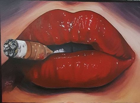 Lips Painting Acrylic, Red Lips Painting, Newspaper Canvas, Lips Painting, Pencil Inspiration, Rockstar Gf, Minimalist Drawing, Studio Ghibli Art, Makeup Clothes