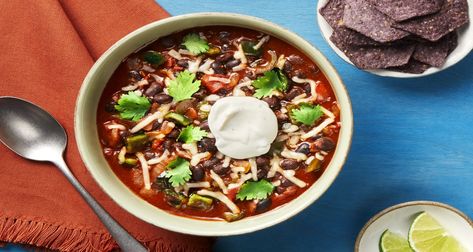 Hearty Black Bean & Poblano Soup Recipe | HelloFresh Poblano Soup Recipe, Poblano Soup, Dinner Board, Tostada Recipes, Weekly Dinner, Make Clean, Hello Fresh Recipes, Fresh Recipes, Calorie Recipes