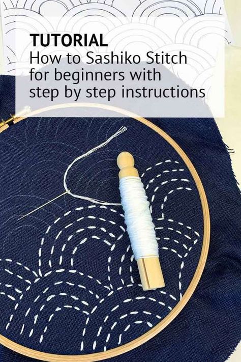 Beginning Sashiko Stitch Tutorial – Needle Work Sashiko Designs, Sashiko Tutorial, Creative Stitching, Embroidery Sashiko, Boro Stitching, Cross Stitch Tutorial, Sashiko Pattern, Embroidery Stitches Beginner, Basic Embroidery