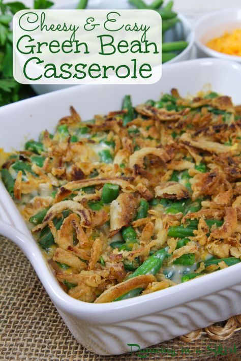 Cheesy Green Bean Casserole with fresh green beans Pinterest Pin Make Ahead Green Bean Casserole, Cheesy Green Beans, Green Bean Casserole Campbells, Cheesy Green Bean Casserole, Traditional Green Bean Casserole, Best Green Bean Casserole, Homemade Green Bean Casserole, Classic Green Bean Casserole, Green Bean Casserole Recipe