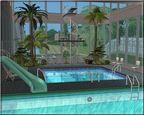 Aquapark Sims 4 Pool Lot, Sims2 Cc, Sims 2 House, Pool Inspiration, Sims Houses, Sims Builds, Sims Ideas, Fairy Forest, Sims Building