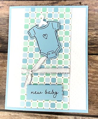 Stampin Up Congratulations Baby Card Kit - 4 Cards Blue Boy Ones New Baby Card  | eBay Handmade New Baby Cards, Cutest Onesie Stampin Up Cards, Stampin Up Congratulations Cards, Stampin Up Congratulations, Baby Shower Card Ideas, New Baby Boy Cards, Baby Card Ideas, Congratulations Baby Card, Baby Boy Cards Handmade