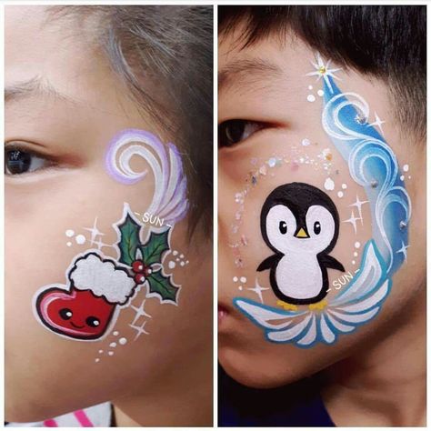 Roblox Face Paint, Winter Face Painting, Penguin Face Paint, Snowman Face Paint, Face Paint Christmas, Elsa Face Paint, Kids Face Painting Easy, Christmas Venue, Elsa Face