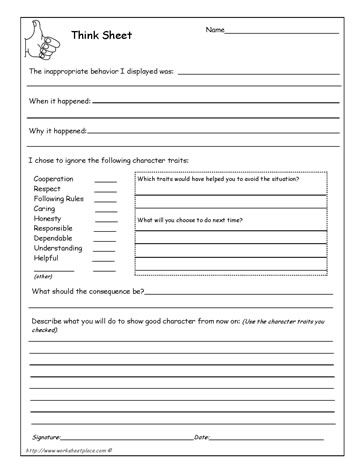 Behavior Think Sheet. I used something similar to this with some of my students who needed time away from the situation to settle down before discussing the problem with me. Behavior Think Sheet, In School Suspension, Think Sheets, Think Sheet, Behavior Reflection, Behavior Interventions, Classroom Behavior Management, Behaviour Management, School Social Work