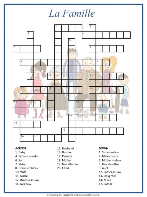 his printable crossword has the French words for various family members as answers.  The 24 clues are in English. French Family, French Worksheets, French Teaching Resources, French Activities, French For Beginners, Word Puzzle, French Language Lessons, French Education, Core French