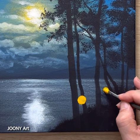 Lake Acrylic Painting, Joony Art, Painting Moonlight, Art Of Painting, Painting Sunset, Sketch Books, Painting Art, Art Art, Acrylic Painting