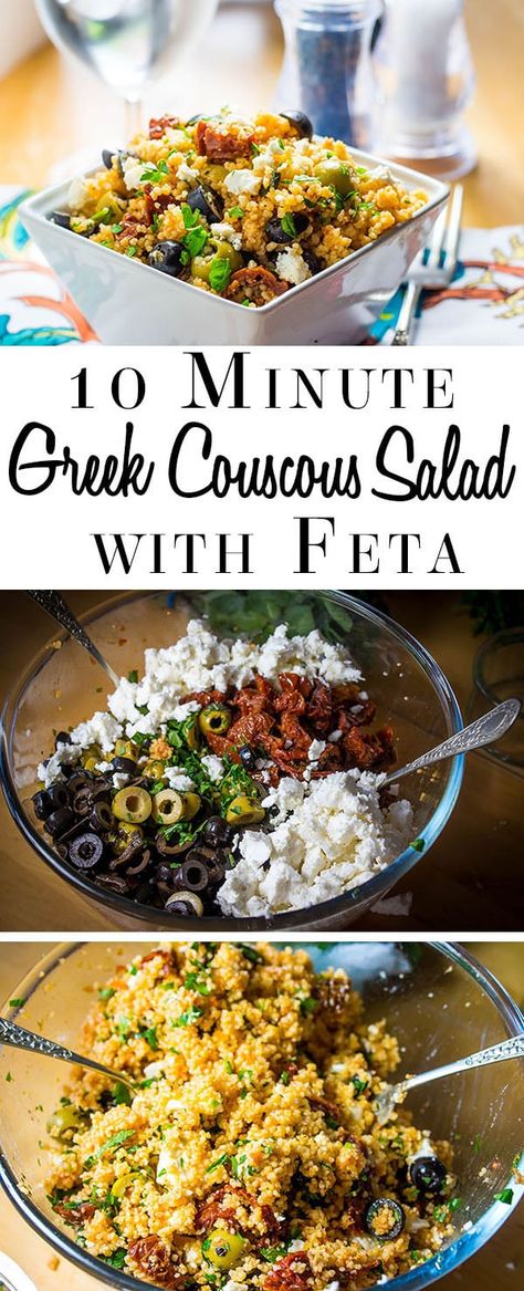 Sundried Tomato Dressing, Feta Couscous, Greek Couscous, Greek Couscous Salad, Tomato Dressing, Tomato Bake, Pasta Tomato, Mediterranean Recipes Healthy, Couscous Salad Recipes