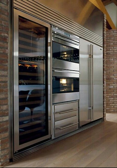 Kitchen Appliance Storage, Outdoor Kitchen Appliances, Appliances Storage, Luxury Kitchen Design, Freezers, Double Oven, Luxury Kitchens, Luxury Kitchen, Beautiful Kitchens