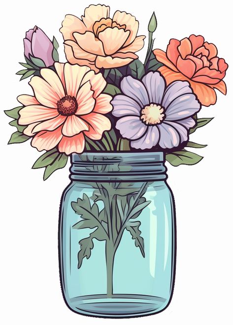 Jar Of Flowers, Flower Bouquet Drawing, Markers Drawing Ideas, Markers Drawing, Plant Wallpaper, Marker Drawing, Fashion Design Drawings, Flower Clipart, Bullet Journals