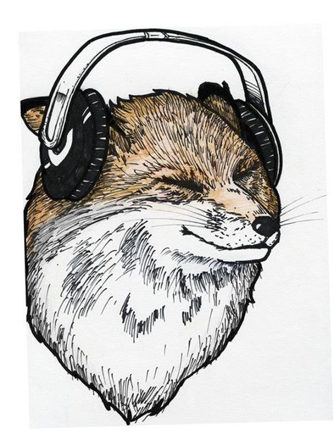 fox with headphones Fox With Headphones, Fox Aesthetic, The Last Bookstore, Groovy Art, Fox Character, Fox Illustration, Music Headphones, Happy Things, Cute Fox