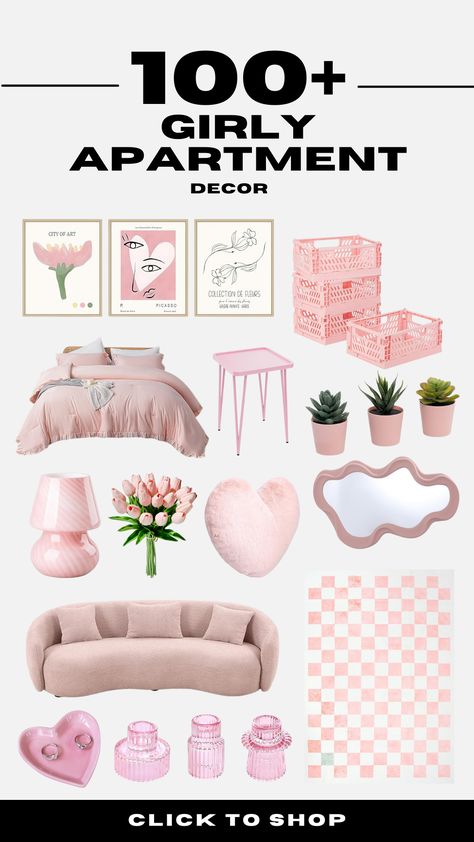 Check out this list of over 100+ girly apartment ideas to achieve your dream aesthetic girly apartment. Click to shop and view these girly apartment decorations, girly room decorations, girly living room decorations, girly bathroom decorations, and more. Bedroom Decor Girly, Girlie Apartment, Girly Apartment Ideas, Apartment Decor Girly, Bean Sofa, Girly Living Room, Girly Home Decor, Girly Bedroom Decor, Girly Home