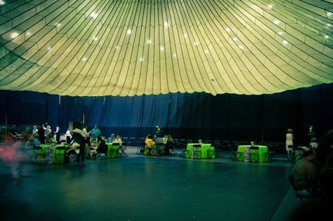 such a modern and inexpensive way to decorate a reception hall ceiling. this bride rented a parachute to drape and hung random lights to give it that beautiful glow. Venue Rental, Tent Rentals, Wedding Tent, Ceiling Decor, Twinkle Lights, Reception Decorations, Gorgeous Wedding, Future Wedding, Wedding Blog