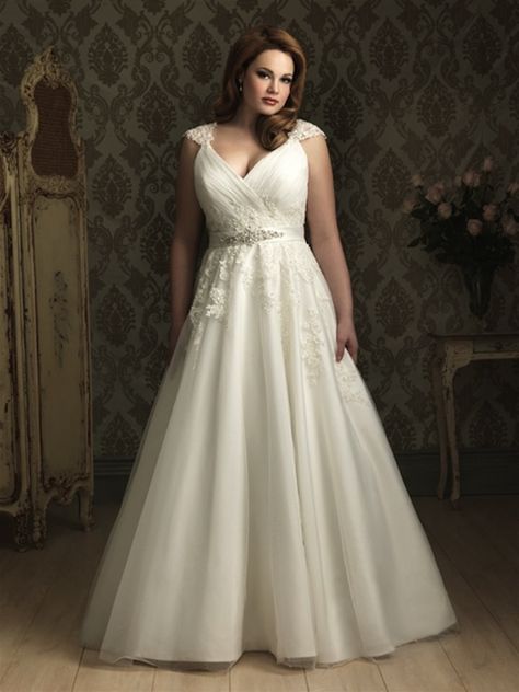 Top 10 Plus Size Wedding Dress Designers By Pretty Pear Bride #plussize #bride | Gown by Allure A Line Princess Wedding Dresses, Draped Wedding Dress, Allure Wedding Dresses, Romantic Wedding Dress Lace, Sukienki Plus Size, Plus Size Wedding Gowns, Plus Size Bride, Bridal Women, Allure Bridals