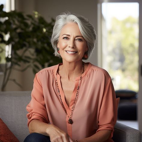 The Best Colors to Wear with Gray Hair Grey Hair For Warm Skin Tones, How To Go Grey, How To Go Gray, Grey Hair Journey, Short Hair Model, Grey Hair Inspiration, Warm Skin Tone, Silver Grey Hair, Transition To Gray Hair