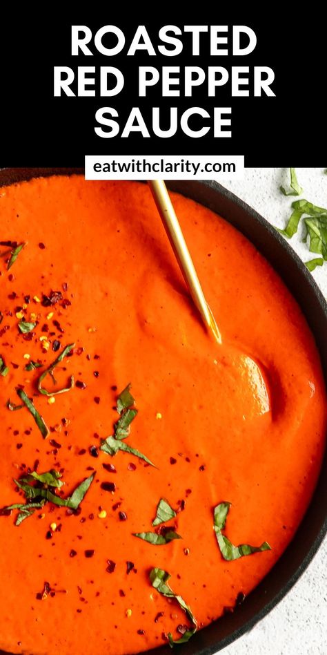 This roasted red pepper sauce is creamy, vegan and so easy to make. This red pepper sauce is perfect on chicken, pasta, pizza, or as a dip or dressing for buddha bowls. This sauce is healthy and ready in 20 minutes, freezer friendly! Best Vegan Salads, Red Pepper Pasta Sauce, Dairy Free Pasta Recipes, Quick Vegetarian Dinner, Roasted Red Pepper Pasta, Red Pepper Pasta, Dairy Free Pasta, Vegan Salad Dressing, Roasted Red Pepper Sauce