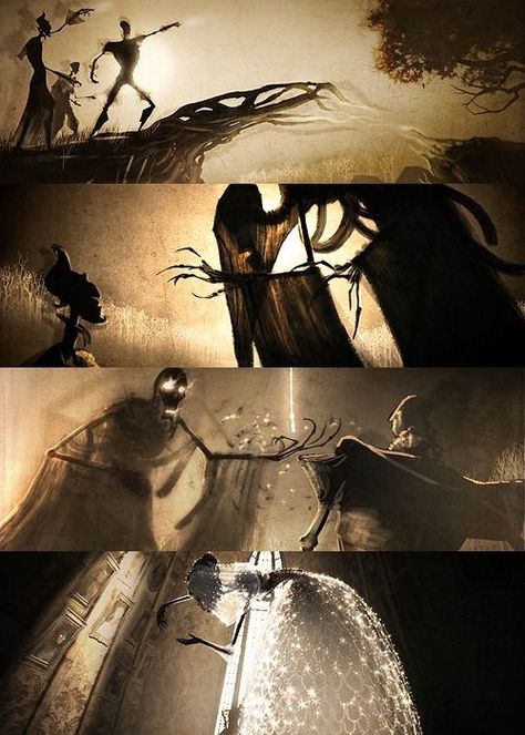 Concept art by Dale Newton for the Three Brothers tale in Harry Potter and the Deathly Hallows Part 1: Ron Y Hermione, The Three Brothers, Deathly Hallows Part 1, Hogwarts Alumni, Potter Aesthetic, Animation Inspiration, Expecto Patronum, Cold Blooded, Diagon Alley