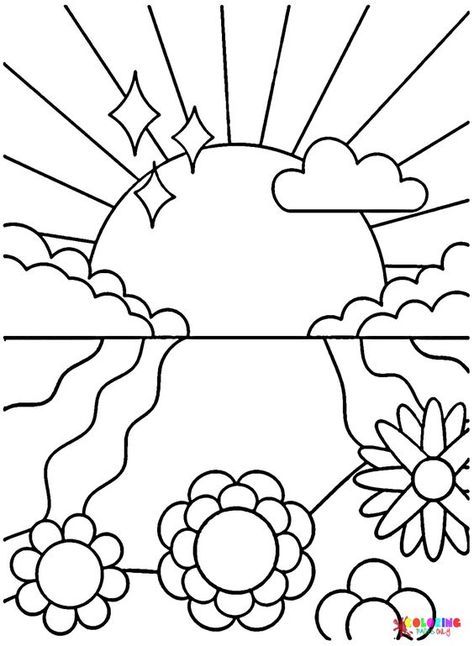 Hippie Sun and Flowers Coloring Page - Free Printable Coloring Pages Coloring pages for kids #coloringpagesforkids Coloring page for kids #coloringpageforkids Kids coloring page #kidscoloringpage 9.712 Two Groovy Coloring Pages, Sun And Flowers, Hippie Sun, Coloring Pages Nature, Christmas Activity Book, Farm Animal Coloring Pages, Flowers Coloring, Valentine Coloring Pages, Easy Coloring