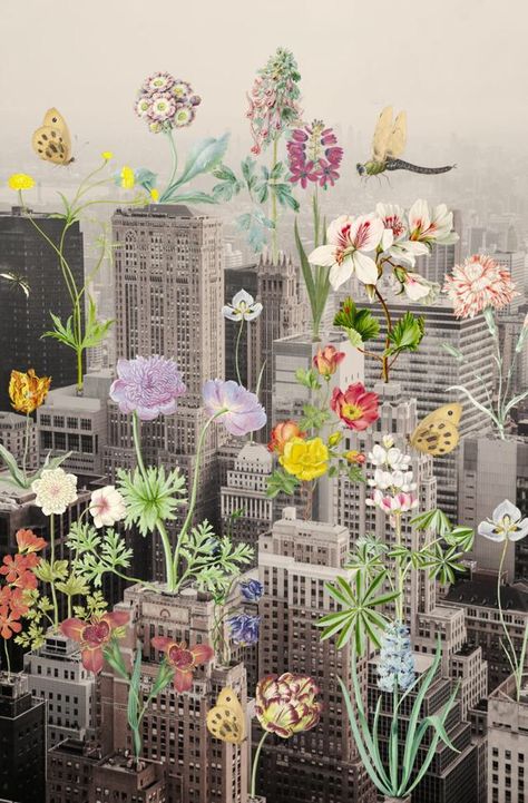 Perspective Collage, City Collage, Wallpaper Homescreen, City Flowers, Flower Collage, Collage Art Projects, Surreal Collage, Magazine Collage, Print Layout