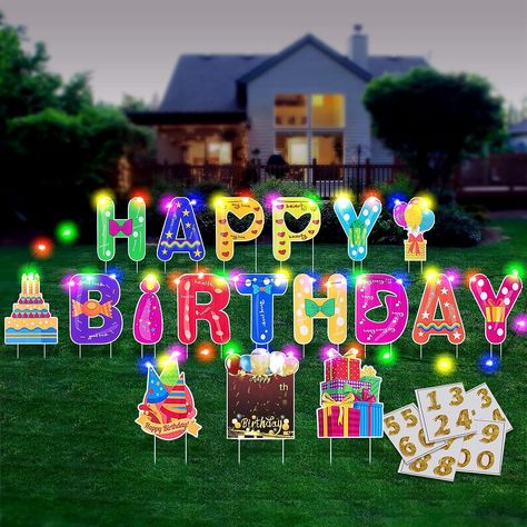 HOMENOTE 18Pcs Happy Birthday Yard Signs with Stakes, 2 x 5m LED Lights and Personalized Signs, 16” Large Size - Birthday Letters Signs for Yard Lawn Outdoor Birthday Decoration Party Supplies Outdoor Birthday Decorations, Balloon Door, Niece Birthday Wishes, Happy Birthday Yard Signs, Birthday Party Props, Birthday Props, Birthday Yard Signs, Happy Birthday Cupcakes, Cute Happy Birthday