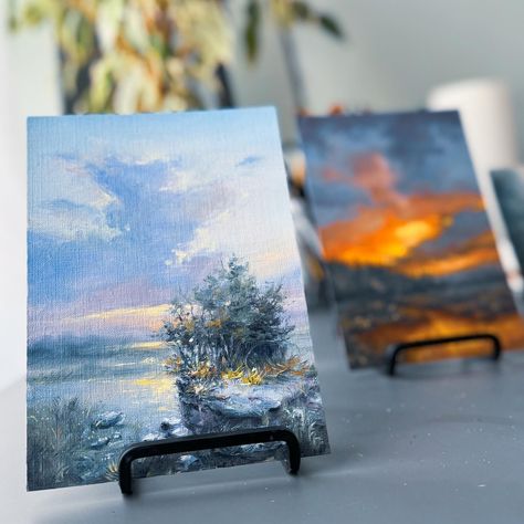 This Friday! New miniature oil paintings will be going live🤍 Pssst, you might want to do some exploring as a Spring Sale is going to happen as well. • ArtDrop, ComingSoon, oil painting, landscape painting, vintage painting, home decor, gallery home, miniature painting, tiny art, art for home, moody art, romantic art •