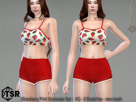 The Sims Resource - Strawberry Print Swimwear Bottom Sims 4 Cc Fruit Clothes, Sims 4 Cc Strawberry Clothes, Strawberry Shortcake Sims 4 Cc, Sims 4 Strawberry Cc, Sims 4 Cc Strawberry, Sims 4 Strawberry, Fruit Clothes, Strawberry Clothes, Cc Clothes