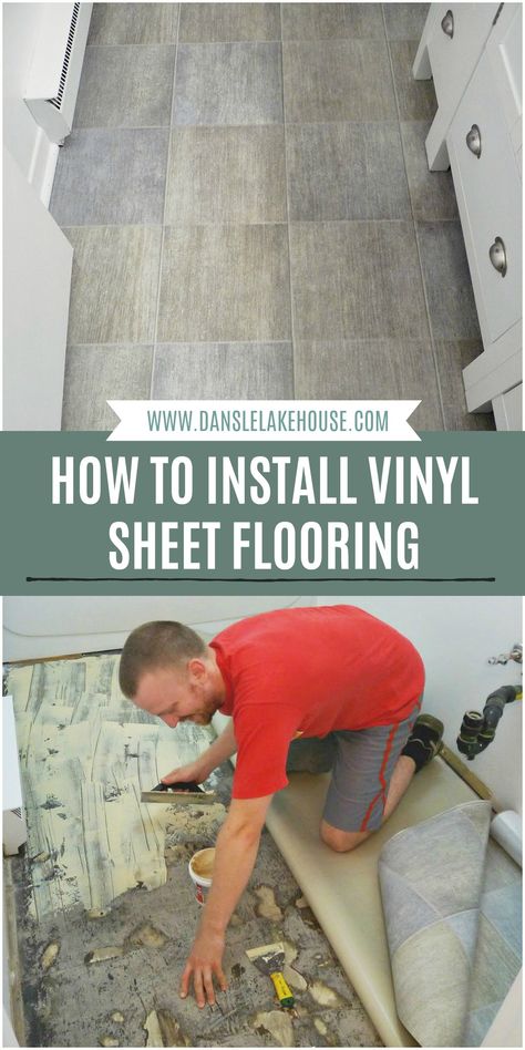 Easy Diy Kitchen Flooring, Install Vinyl Sheet Flooring, How To Install Vinyl Sheet Flooring, Cheap Flooring Ideas, Vinyl Roll Flooring, Diy Vinyl Flooring, Bathtub Designs, Roll Vinyl Flooring, Easy Flooring