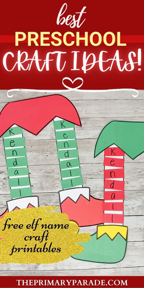 December Crafts For Prek, Educational Christmas Crafts, Creative Curriculum Christmas Ideas, Elf Day Activities Preschool, Christmas Tree Names Preschool, Elf Lesson Plans Preschool, Christmas Name Crafts For Kids, Pre K Christmas Crafts For Kids, Christmas Center Ideas For Preschool